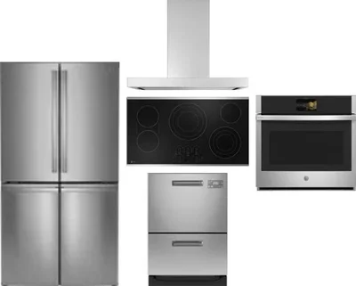 5 Piece Package Includes Refrigerator, Cooktop, Wall Oven, Hood And Dishwasher